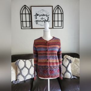 Croft & Barrow Multi Color Bohemian Long Sleeve Cardigan Women's Size Petite L